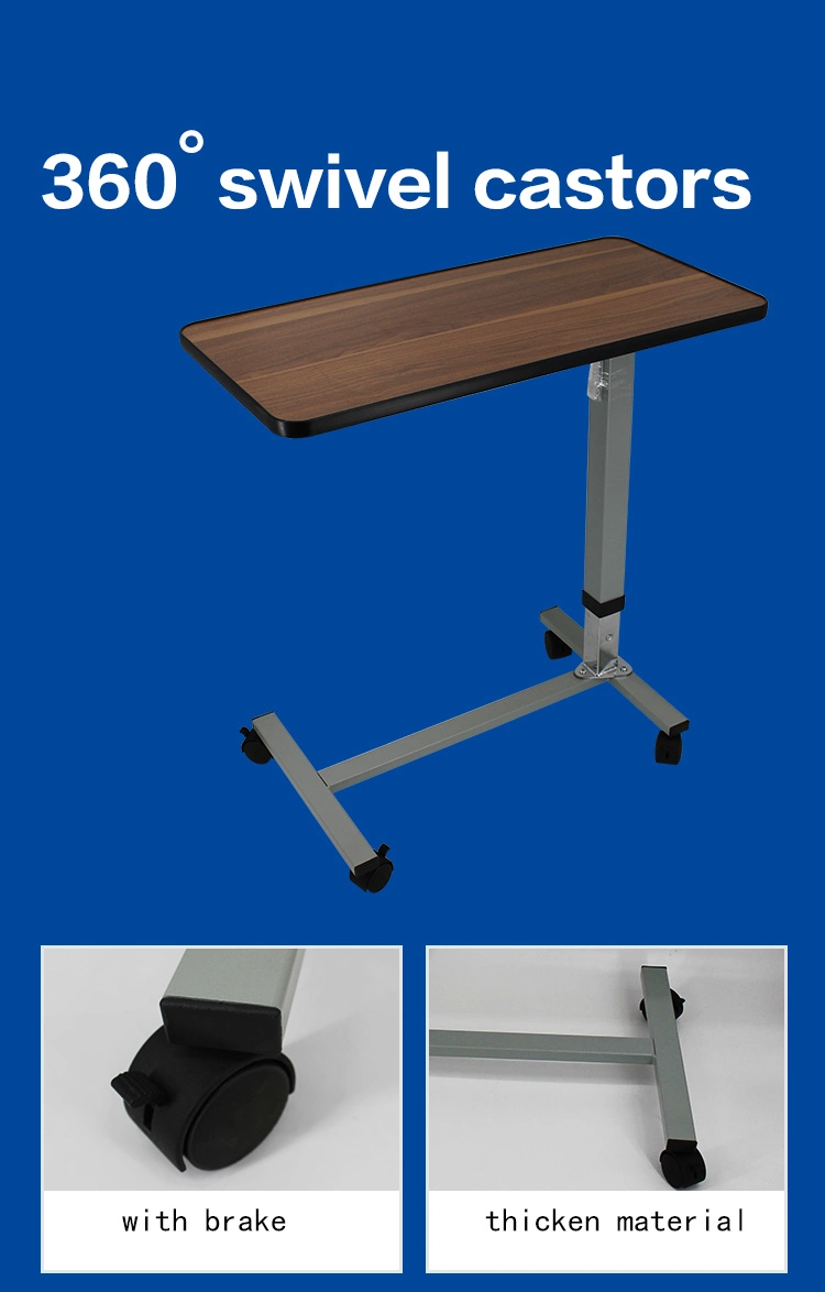 Top Quality Adjustable Height Wooden Over Bedside Dining Overbed Table for Hospital