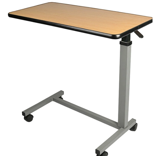 Height-Adjustable Wooden Overbed Table for Hospital